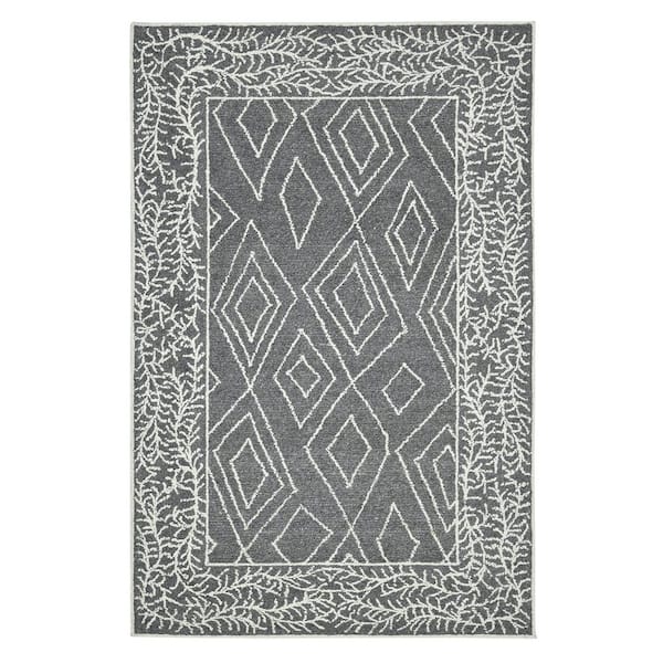 2 ft. x 3 ft. Gray and White Wool Geometric Hand Hooked Area Rug