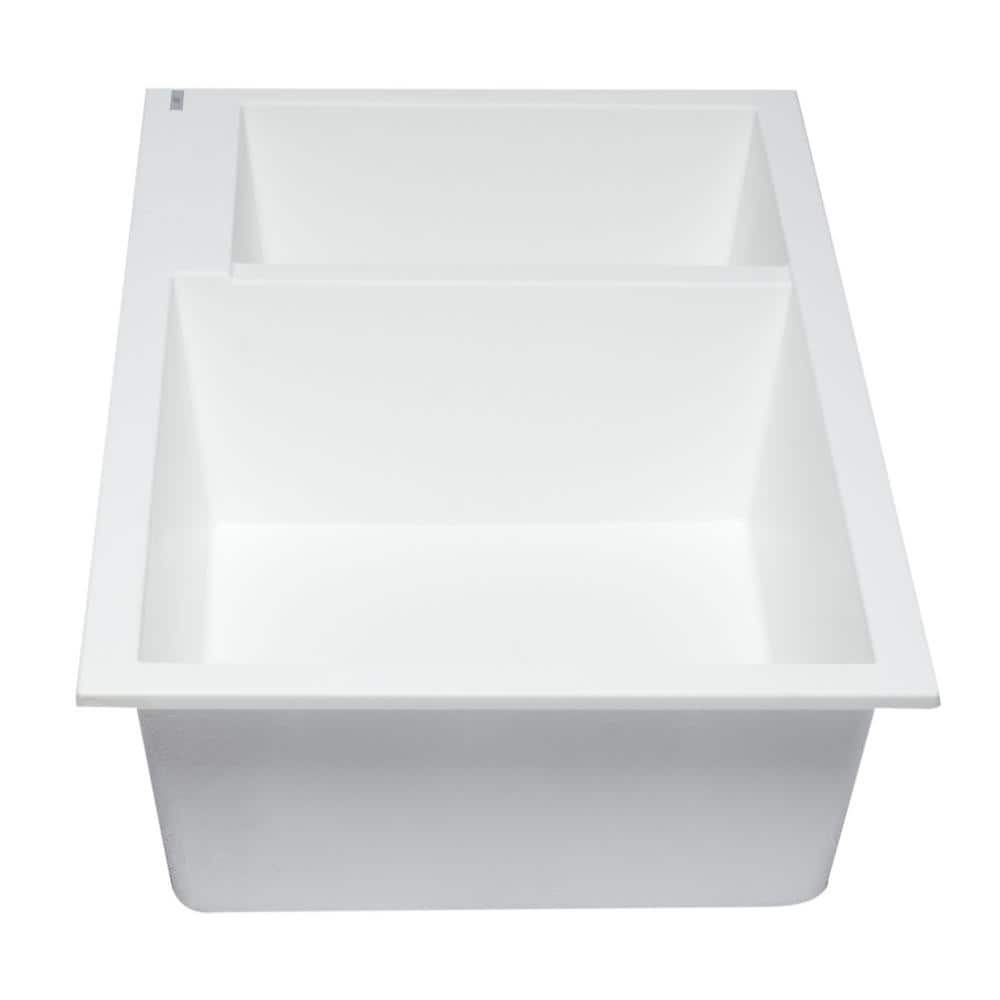 34'' White Granite Double Bowl Undermount Kitchen Sink
