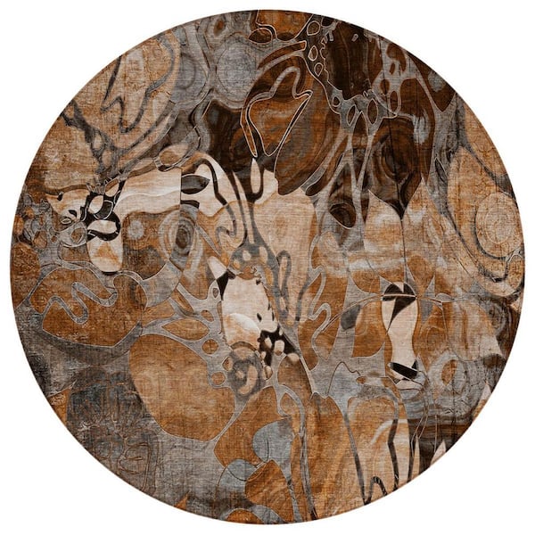 Ivory 8 ft. x 8 ft. Woven Abstract Polyester Round Indoor / Outdoor Area Rug