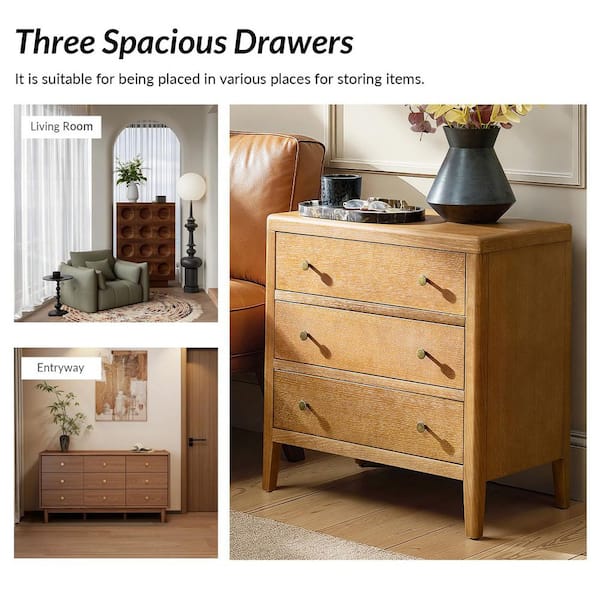 JAYDEN CREATION Anton Oak 3 Drawer 28 in. W Nightstand with