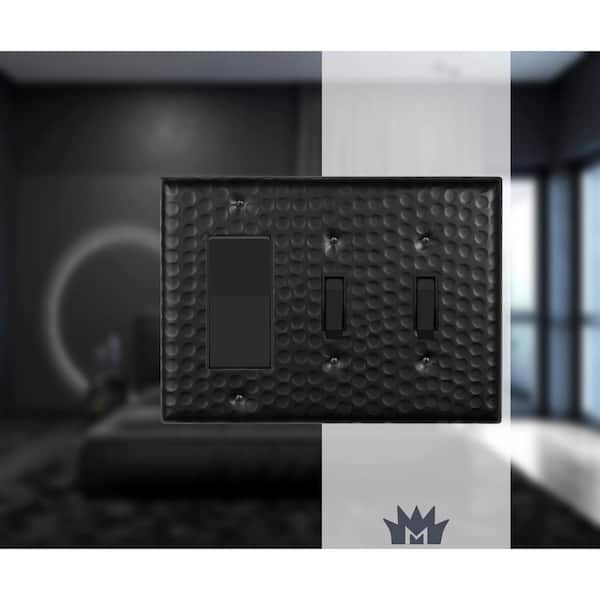 Monarch Hand Hammered Matte Black 3 Gang Double Switch/Single Rocker Wall Plate
