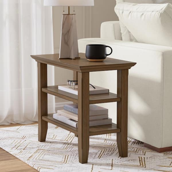 Acadian 14 in. Rectangle Solid Wood Transitional Narrow Side Table in Rustic Natural Aged Brown