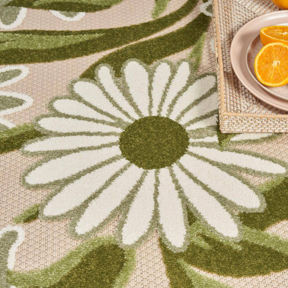 Ivory Green Floral Flatweave 9' x 12' Outdoor Rug