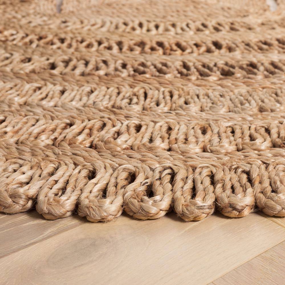 Natural Beige Round Jute Handmade Flat Woven Rug, 6'