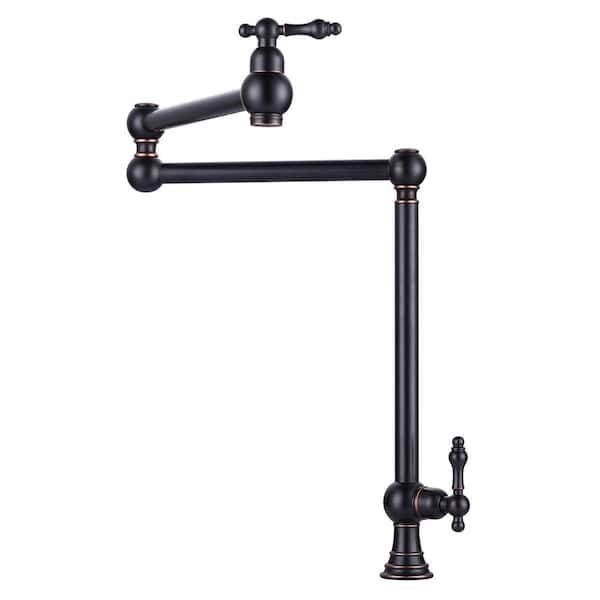 IVIGA Oil Rubbed Bronze Deck Mounted Pot Filler with Double Handle Swing Folding Faucet in Solid Brass