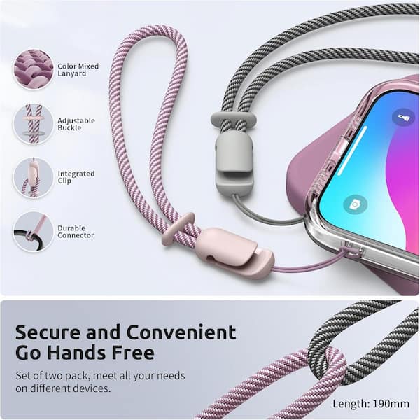 OBJLGEV 2 Pack Phone Lanyard Wrist Strap Anti Theft Charm 2-Color Braided Adjustable Clasp Pink Gray for Women Men