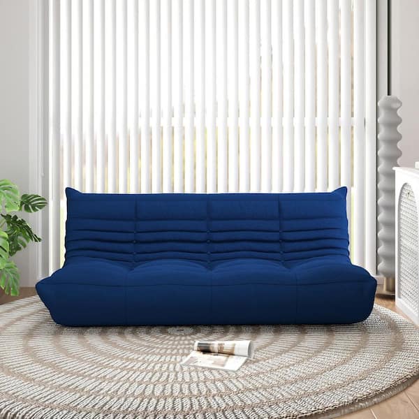Magic Home 68.9 in. Armless Teddy Velvet Rectangle Anti-Skip Bean Bag 3 Seats Lazy Sofa Couch in Blue
