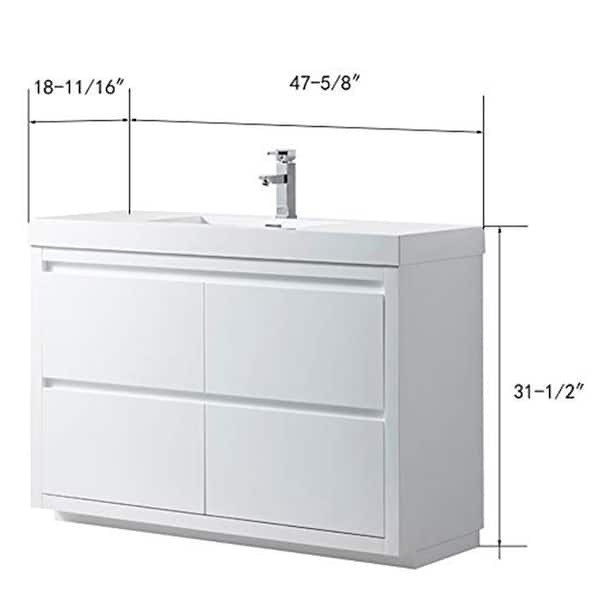 Vanity Art Annecy 48 in. W x 18.5 in. D x 32 in. H Bathroom Vanity in White with Double Basin Top in White Resin