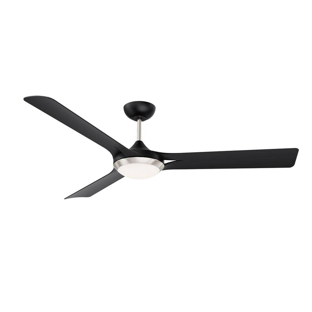 Ori 60 in. Outdoor Black and Satin Nickel Standard Ceiling Fan with True White Integrated LED with Remote Included -  Kendal Lighting, AC30760-BLK/SN