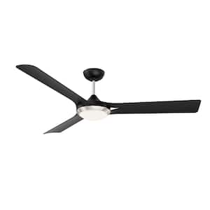 Ori 60 in. Outdoor Black and Satin Nickel Standard Ceiling Fan with True White Integrated LED with Remote Included