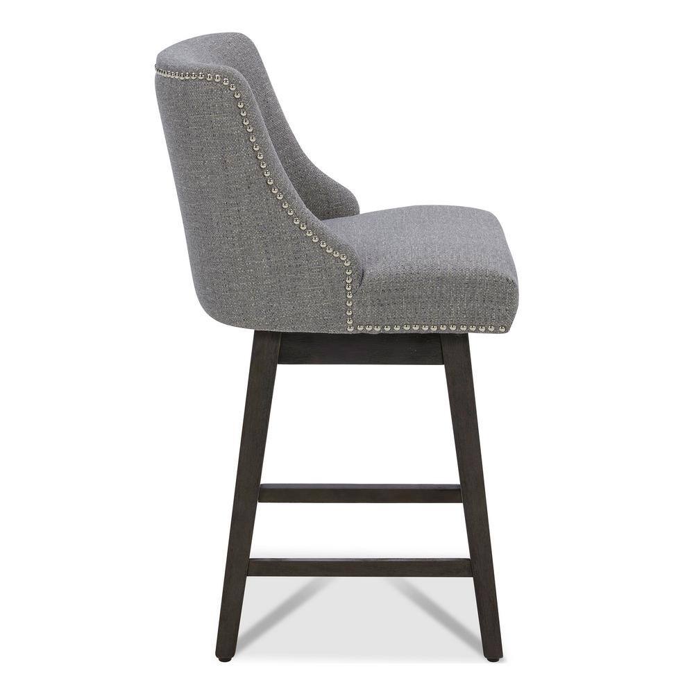 Fog Gray Fabric Swivel Counter Height Bar Stools with Nailhead Trim, Set of 2