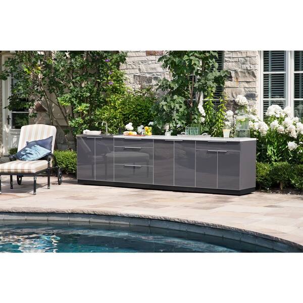 Newage Products Slate Gray 3 Piece 92 In W X 36 5 In H X 24 In D Outdoor Kitchen Cabinet Set Without Counter Tops 66223 The Home Depot