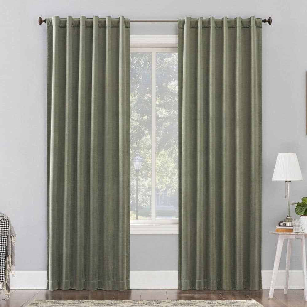 Moss Green Velvet Blackout Back Tab Curtain Panel