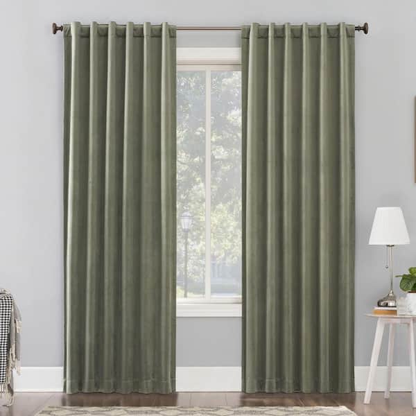Sun Zero Amherst Velvet Noise Reducing Thermal Moss Green Polyester 50 in. W x 96 in. L Blackout Curtain Panel