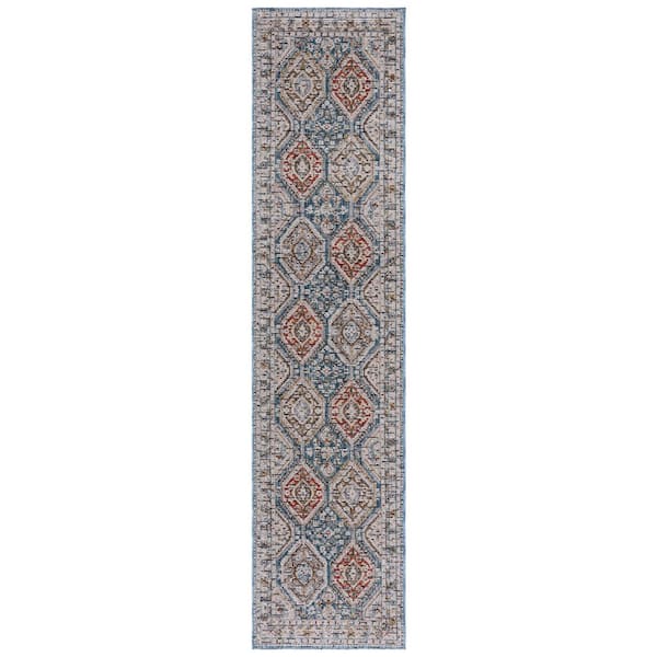 Sierra 2 ft. x 9 ft. Ivory/Blue Ornate Border Runner Rug