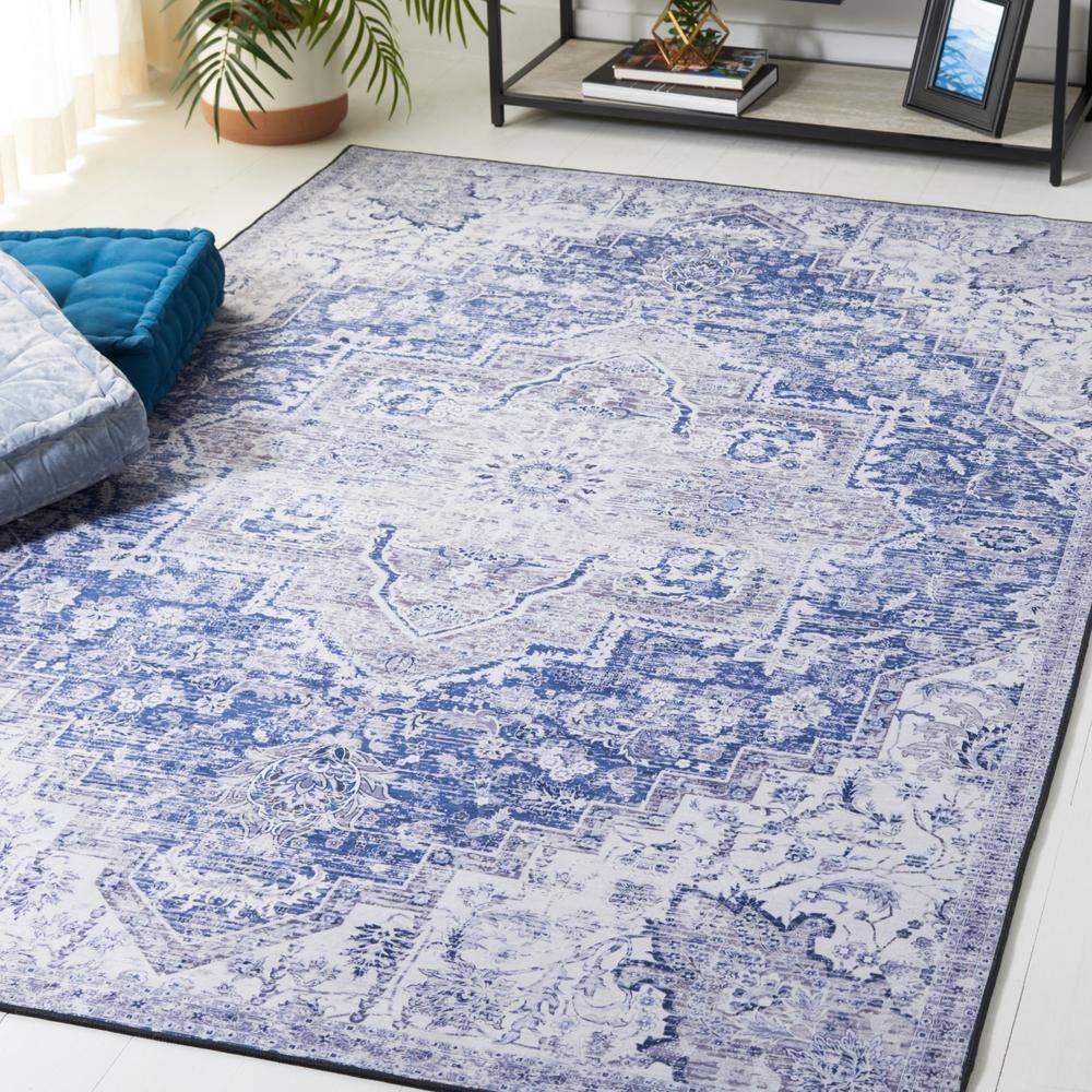 Tucson 4 ft. x 4 ft. Square Navy/Gray Faded Border Medallion Washable Area Rug price history on PriceWatchPro