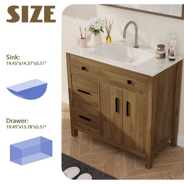 JEAREY Natural Wood 36 in. Single Sink Freestanding Bath Vanity
