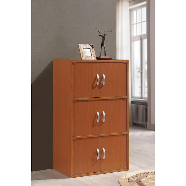 HODEDAH 41 in. Cherry Wood 3-shelf Standard Bookcase with Doors