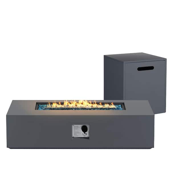 UPHA 56 in. 50,000 BTU Dark Gray Rectangle Iron Outdoor Propane Gas Fire Pit Table with Propane Tank Cover