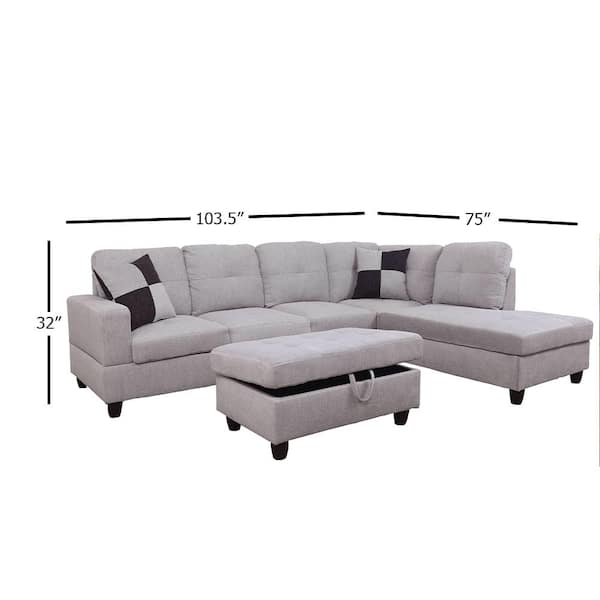 NEW Large Modern Gray Microfiber Living Room Sofa Couch Chaise Sectional Set G3E 