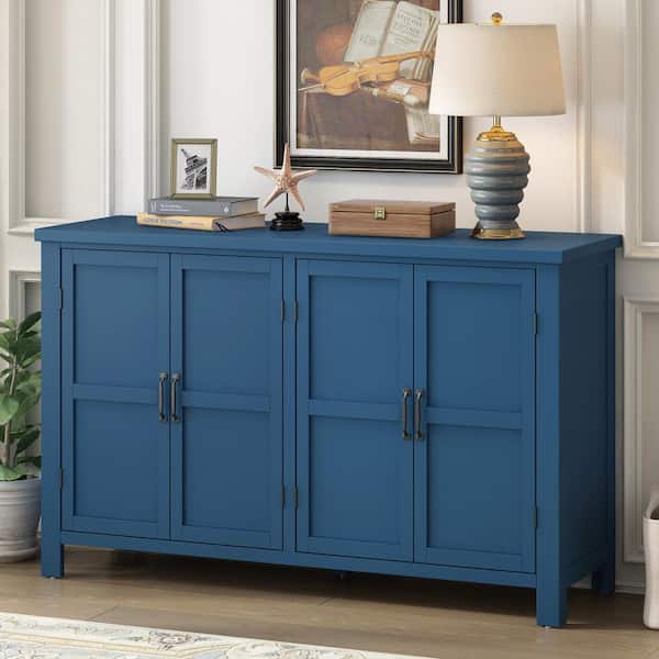 Harper & Bright Designs Navy Wood 51 in. 4-Door Storage Sideboard with Adjustable Shelves and Pine Wood Legs