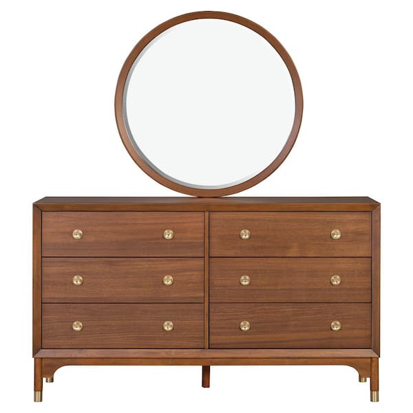 Furniture of America Forma Mid Century Walnut 6 Drawer 62 in. Wide Dresser  with Mirror IDF-74000WN-DM - The Home Depot