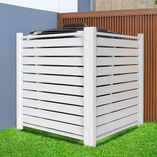 2-Panels Air Conditioner Fence 38 in. W x 42 in. H PVC Vinyl Outdoor Privacy Screen Fence with Metal Ground Stakes