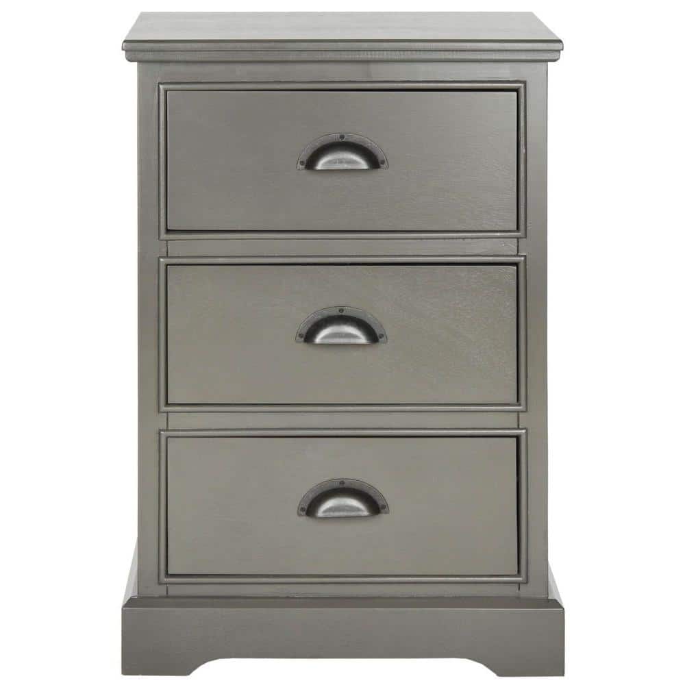 Gray Pine Wood 3-Drawer Accent Table