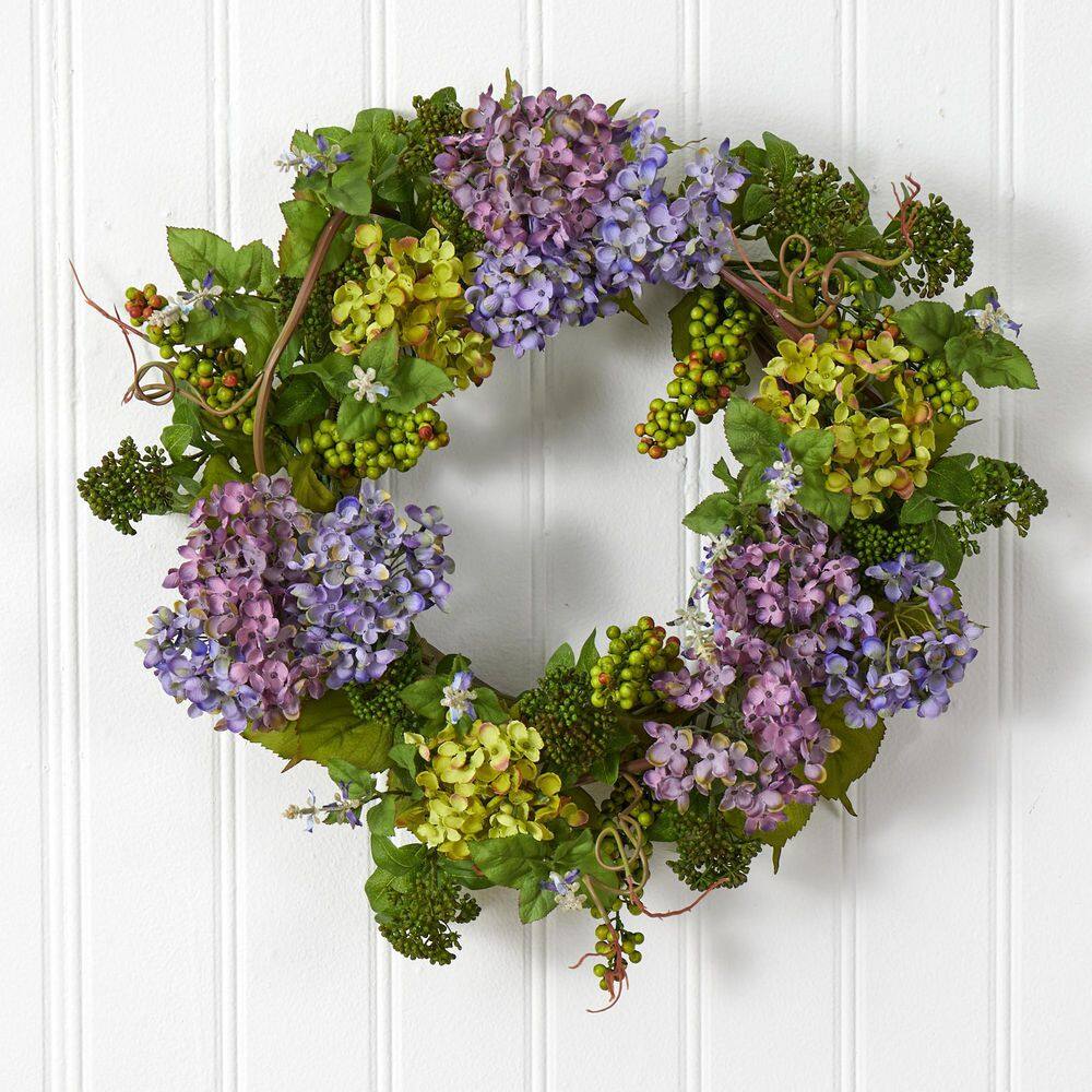 24-Inch Multicolor Artificial Hydrangea Floral Wreath