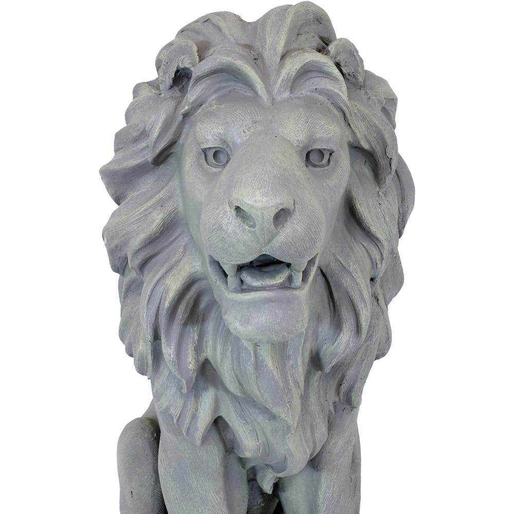 Gray Concrete Noble Beast Sitting Lion Outdoor Statue - 30"