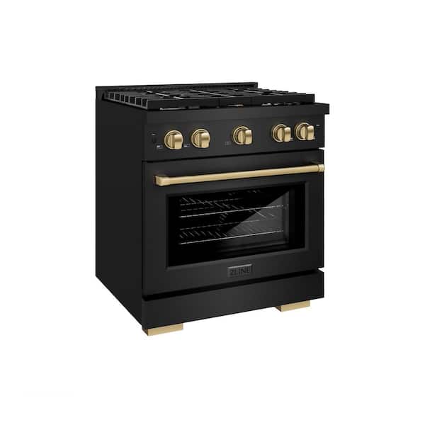 Paramount 30 in. 4-Burner Dual Fuel Range with Convection Oven in Black Stainless Steel and Champagne Bronze Accents