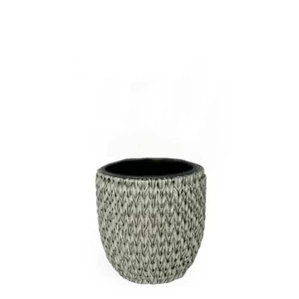 Cubilan Outdoor Rattan+Metal 14.6 in. x 14.6 in. x 13 in. Self-Watering Wicker Planter-Garden Decoration Pot-Gray-Round