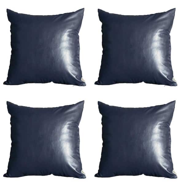 MIKE & Co. NEW YORK Navy Blue Boho Handcrafted Vegan Faux Leather Square Solid 20 in. x 20 in. Throw Pillow Cover (Set of 4)