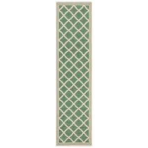 Beach House Green/Cream 2 ft. x 8 ft. Trellis Indoor/Outdoor Patio  Runner Rug