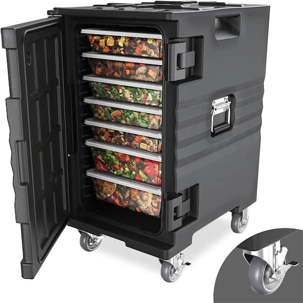 109 QT Insulated Food Pan Carrier Food Storage Container with Lockable Wheels Black