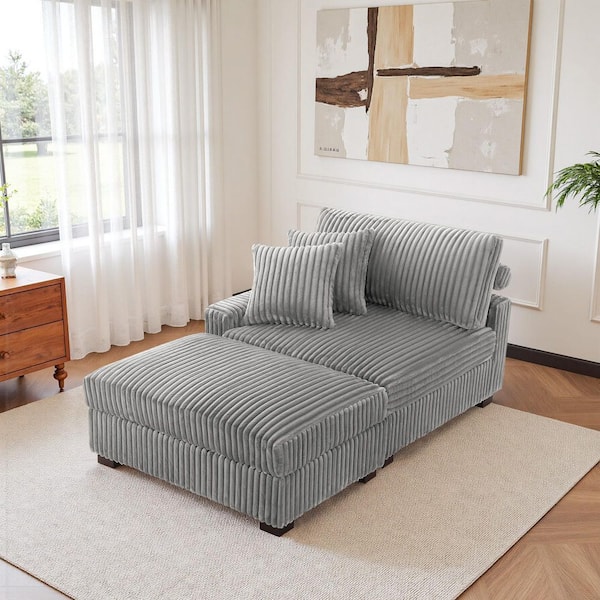 Modern Light Gray Faux Rabbit Fur Fabric Polyester 2-Piece Left Arm Facing Sectional Chaise Lounge (Set of 1)