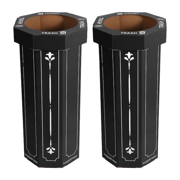 Fleur 25-gal. Bridal Black Corrugated Cardboard Disposable Trash Can (Set of 2)