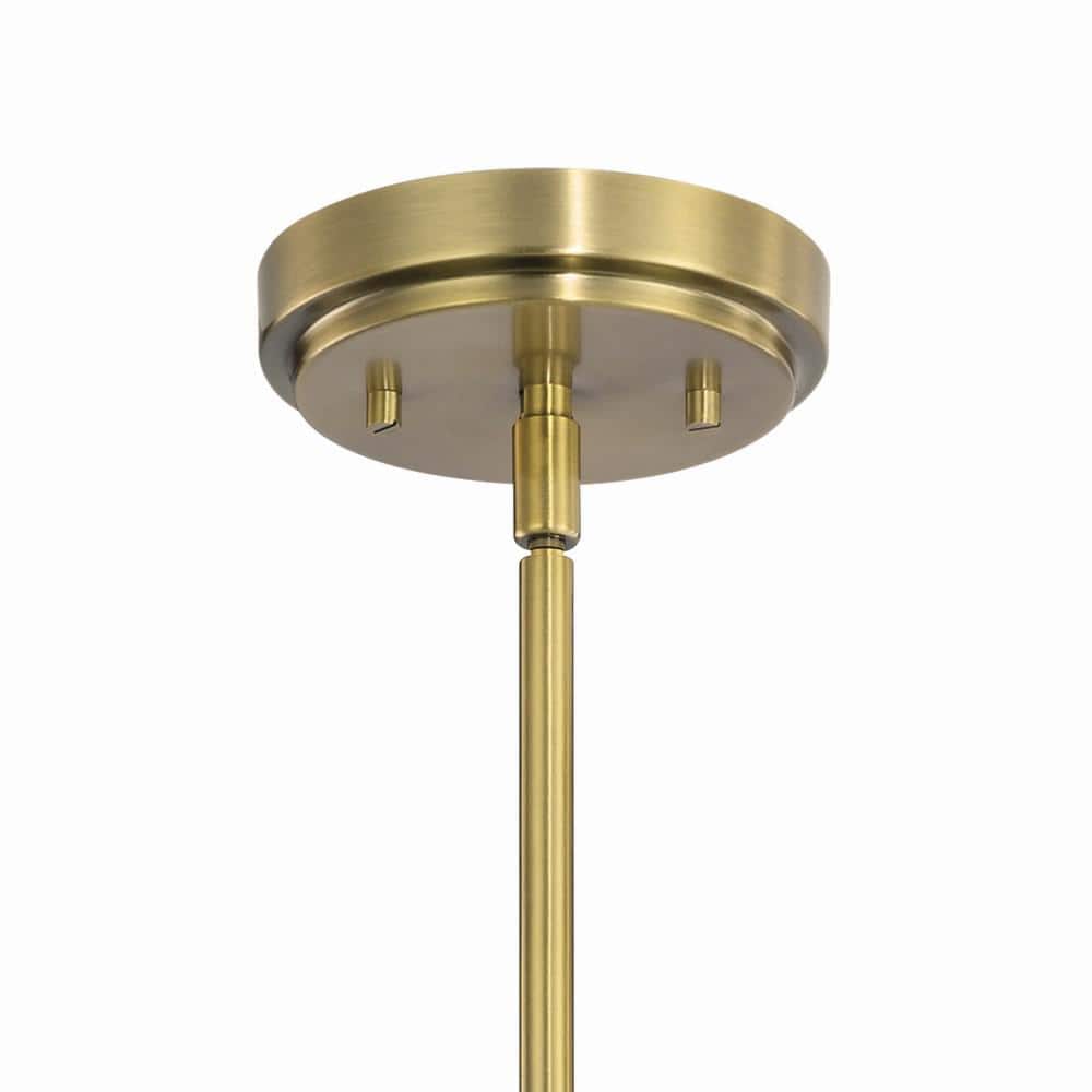 Art Deco Brushed Brass 6-Light Chandelier with Etched Clear Glass
