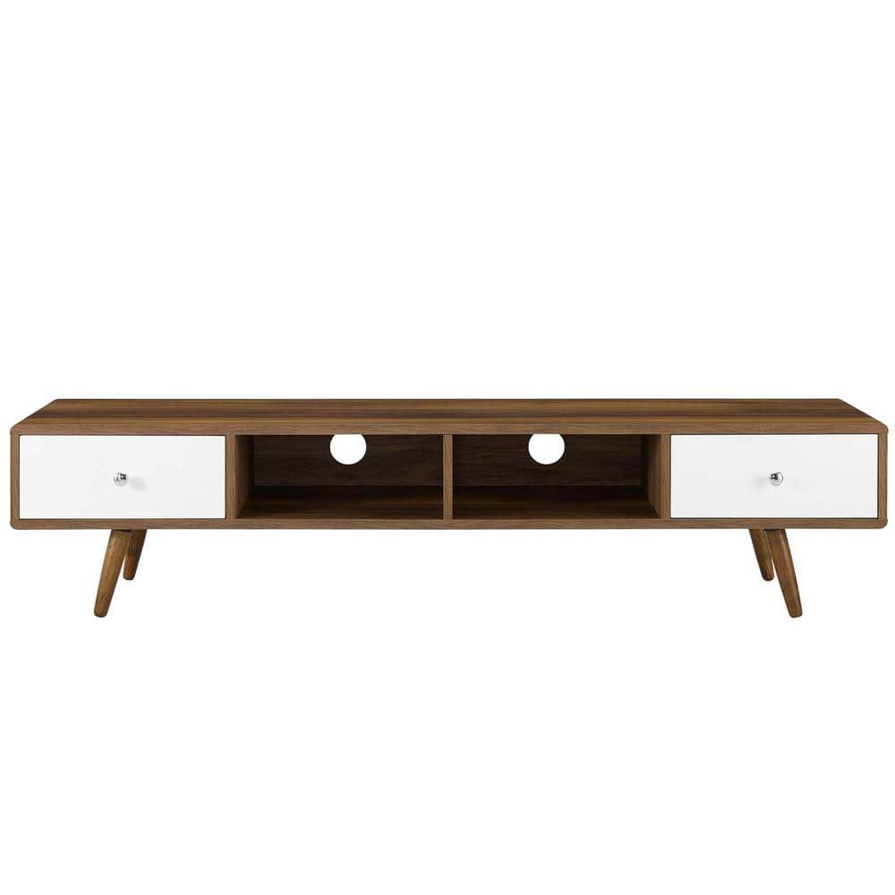 Sleek 70'' Walnut White Media Console with Cabinet Storage