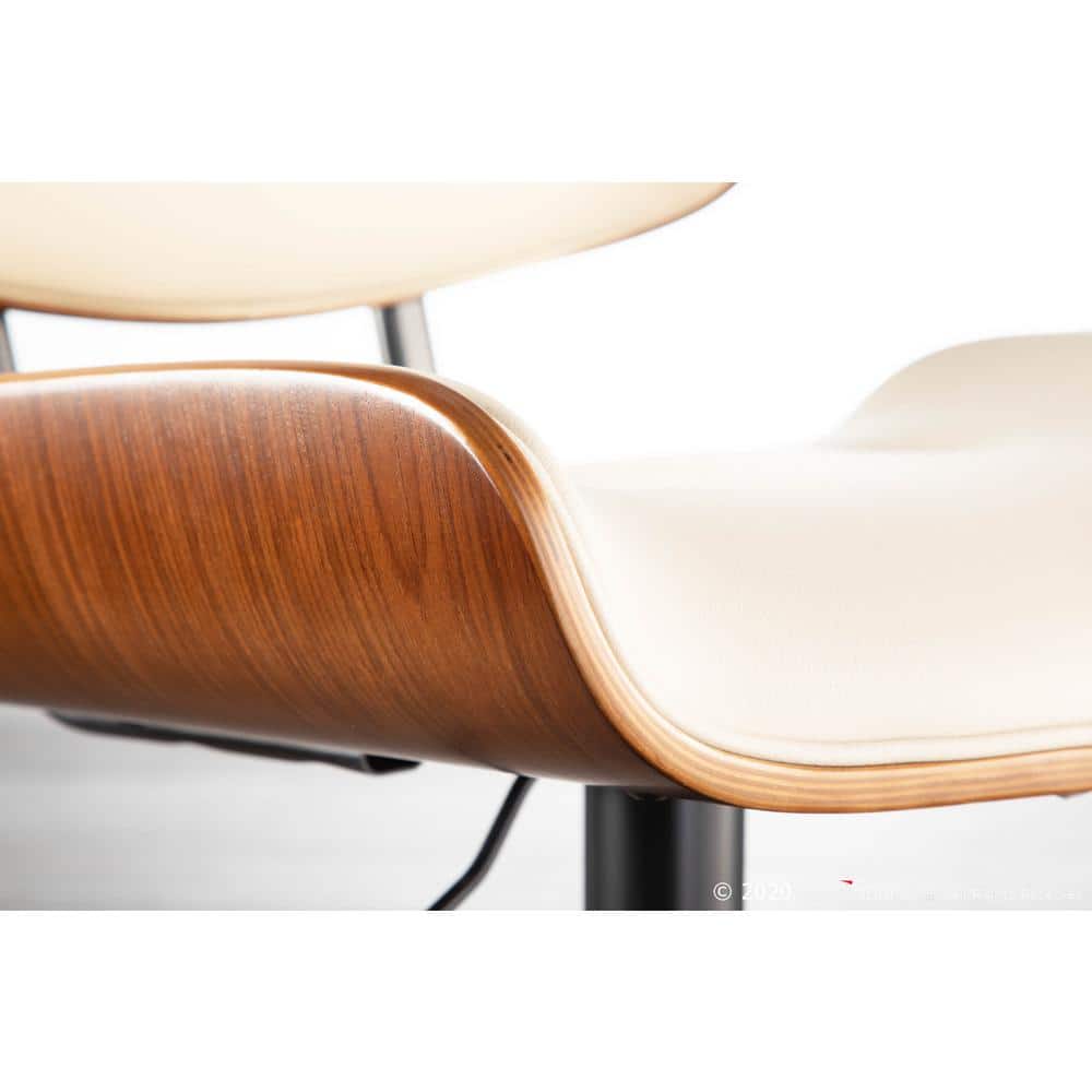 Contemporary Cream Faux Leather & Walnut Adjustable Swivel Chair