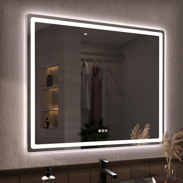 Niveous 42 in. W x 36 in. H Rectangular with Rounded Corners Frameless LED Wall Bathroom Vanity Mirror