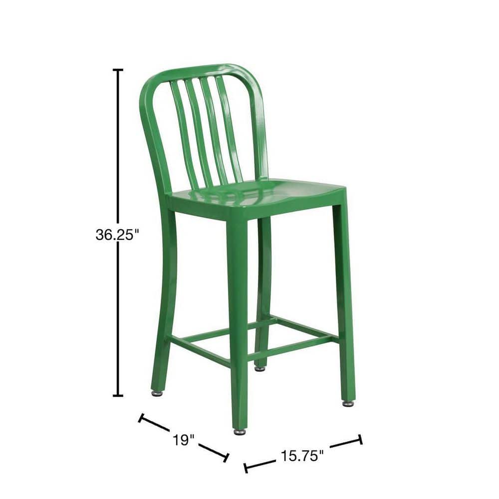 Green Metal 24" Counter Height Stool with Slat Back