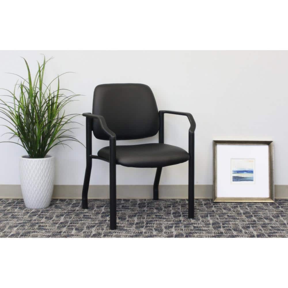 Black Mesh and Vinyl Mid-Back Guest Chair with Metal Frame
