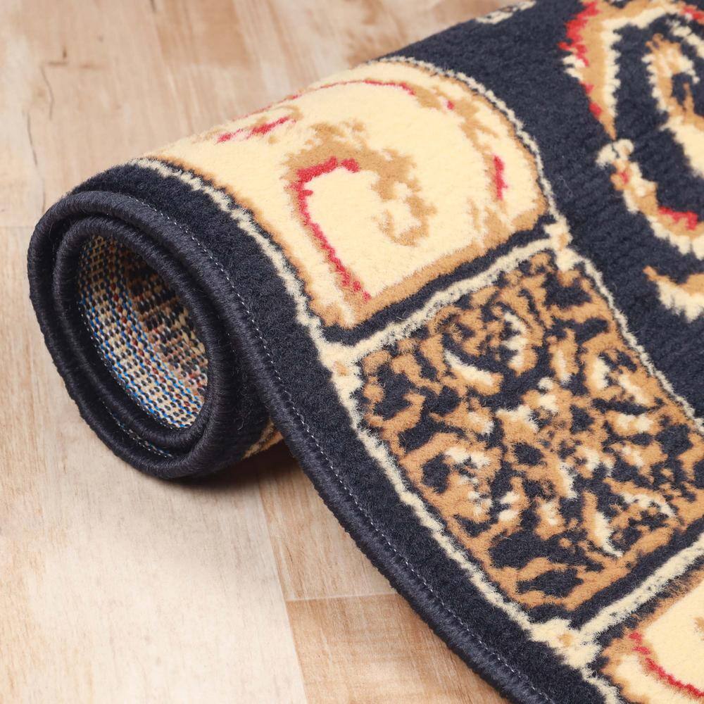Midnight Blue Floral Medallion Synthetic Area Rug, 8' x 10'