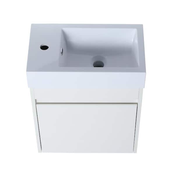 HOMEMYSTIQUE 18 in. W Bath Vanity in California Walnut With an integrated resin countertop and sink in White