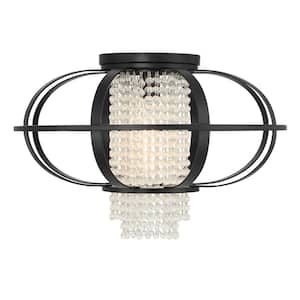 Idlewild 20 in. 1-Light Modern Matte Black Flush Mount with Crystals and No Bulbs Included