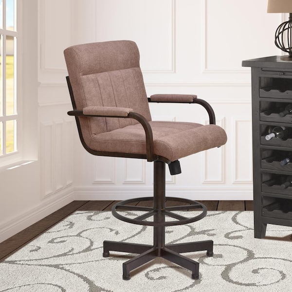 Armen Living Vancouver 30 in. Brown Microfiber and Auburn Bay Finish Tilt Swivel Bar Stool