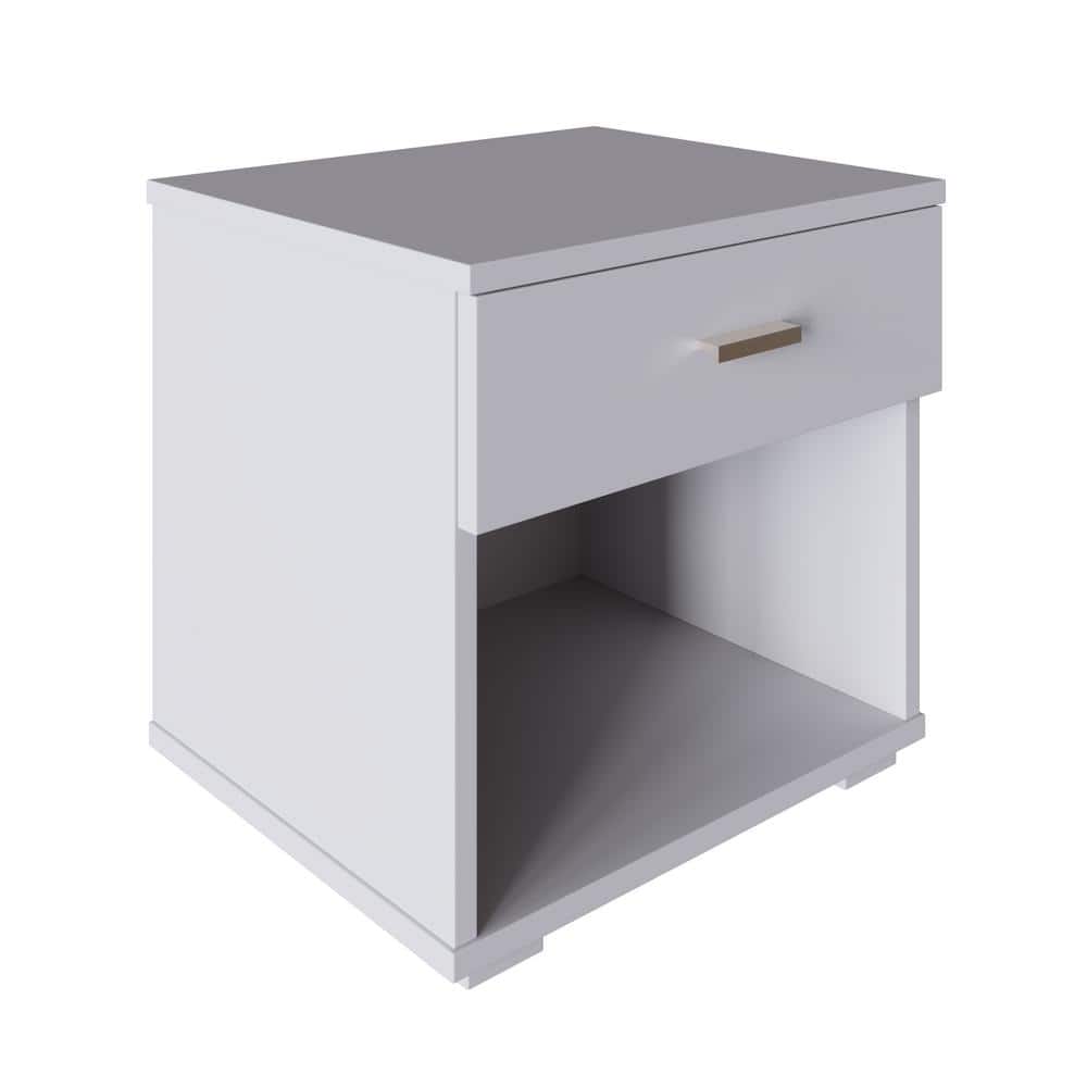 White MDF Modern Nightstand with Single Drawer and Storage Cubby
