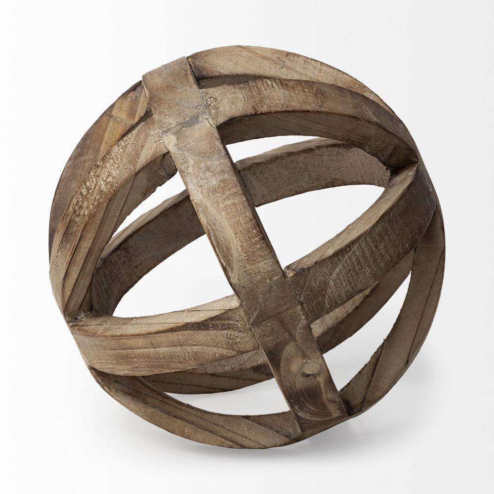 8 in. Medium Brown Solid Wood Hollow Orb Sculpture