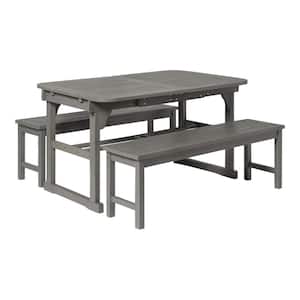 Grey Wash 3-Piece Classic Wood Outdoor Patio Dining Set